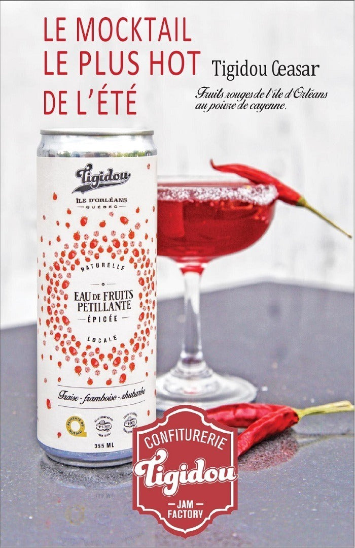Eau de fruits pétillante épicée fraise, framboise et rhubarbe