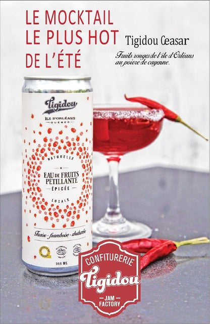 Eau de fruits pétillante épicée fraise, framboise et rhubarbe