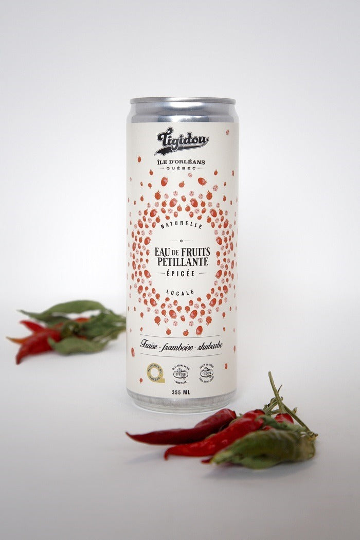 Eau de fruits pétillante épicée fraise, framboise et rhubarbe